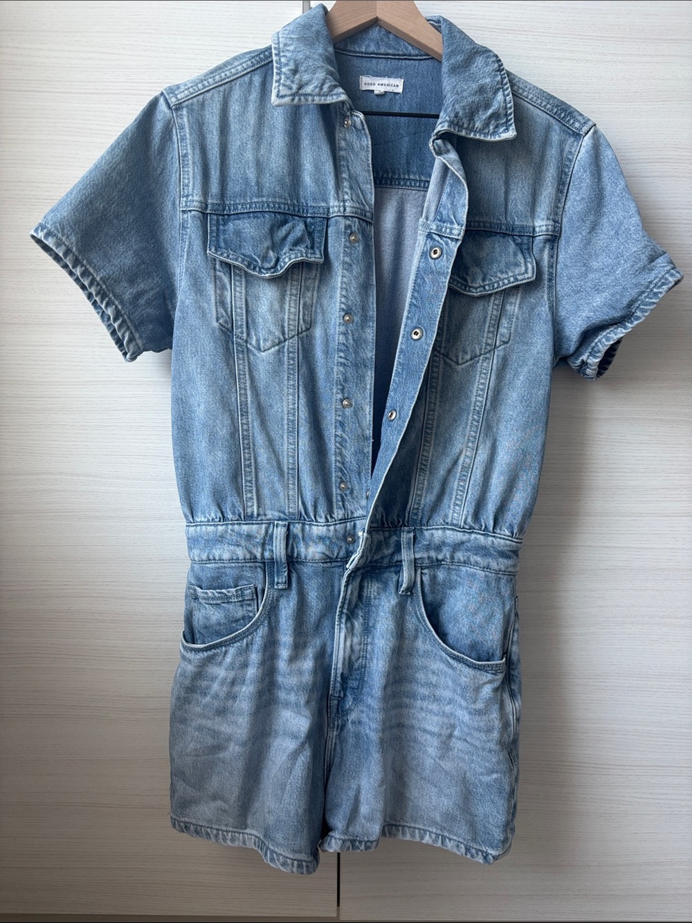 Good American Light Blue Denim Short jumpsuit